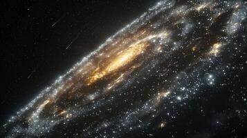 A breathtaking view of a spiral galaxy with sparkling stars and a glowing core. photo
