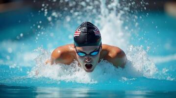 Powerful Butterfly Stroke by Male Swimmer in Swimming Pool photo