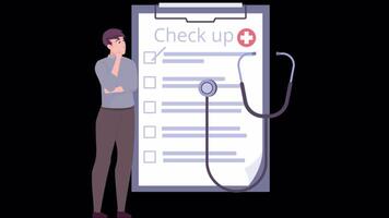 Male Patient Checking His Check Up Results from Paper 2D Cartoon Animation on Alpha Channel video