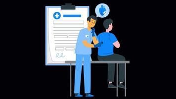 Male Doctor Checking Patient Body with Stethoscope 2D Cartoon Animation on Alpha Channel video