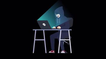 Hacker Boy Trying to Crack Password with His Laptop 2D Cartoon Animation on Alpha Channel video