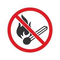 No open fire icon symbol. No open flame sparkle logo sign. Not allowed, do not make fire. Prohibition, Prohibited, forbidden. Fire not allowed illustration. Isolated on white background. vector
