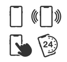 Phone contact connection icon symbol set. Smartphone logo sign shape collection. 24 7 hour service. phone set illustration image. Isolated on white background. vector