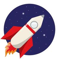 rocket line icon Spaceship flies in atmosphere, successful launch Launching a space rocket with fire vector