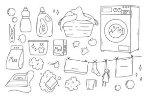 Set of laundry items in doodle style. Linear collection of laundry items. illustration. Isolated elements on a white background. vector