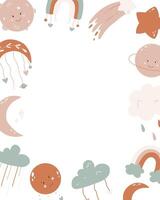 Children's template with text field for invitations, cards, banners in boho style. vertical card in boho style with place for text. illustration. vector
