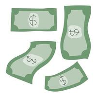A collection of Dollar money cash bill with USD dollar sign. vector