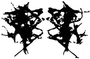 Rorschach inkblot test. Symmetrical abstract ink stains. Psycho diagnostic for silhouette spot. Isolated on white background vector