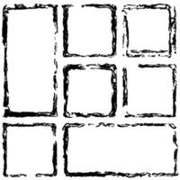Set of grunge square frames. Empty border background. Hand draws black and white ink. Distress damaged edge vintage template. Brush stroke vector