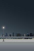 Cityscape at night view from sidewalk have skyscraper and dark sky vertical background graphic illustration. vector