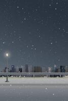 Cityscape in winter season at night view from sidewalk have skyscraper and night sky vertical background graphic illustration. vector