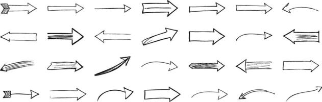 A diverse set of hand-drawn arrows. vector