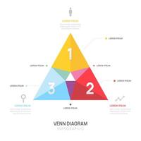 Infographic Venn diagram chart triangle template 3 step presentation with venn diagram elements illustration. vector