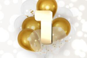 Anniversary number date celebration background with realistic golden and transparent balloons vector