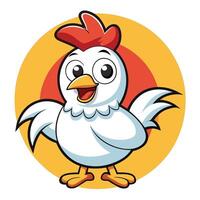 a cartoon chicken standing on a yellow circle vector