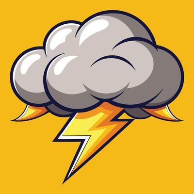 a cartoon cloud with lightning bolt on it