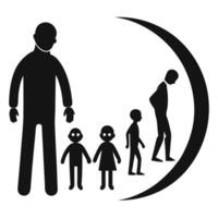 a man and children are standing in front of a crescent vector