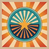 a poster with a sunburst background and a star in the center vector