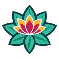 A beautiful pink lotus flower with dewdrops on its petals and a delicate white leaf in the background. vector