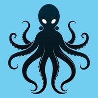Selective capture of common octopus against blue background Point of View vector