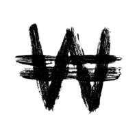 Hand drawn won currency symbol. Brush stroke doodle. Single element for design vector
