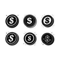 Coin with Dollar Sign - and Linocut Silhouette Design vector