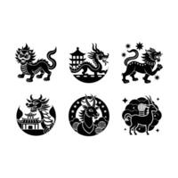 Chinese New Year Design - and Linocut Silhouette Art vector