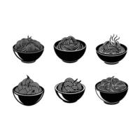 Soba Noodles Illustration and Linocut Silhouette Design vector
