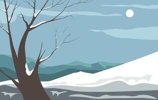Bare Tree in Snowy Field vector