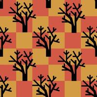 Autumn Trees Checkerboard Seamless Pattern vector