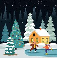 Skaters in Winter Wonderland Scene vector