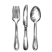 A sketch of a fork, spoon and knife vector