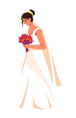 Illustration of Bride Holding Bouquet