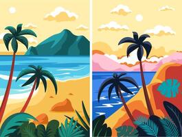 Exotic Beach and Jungle Views vector