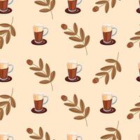 Coffee and Leaves Seamless Pattern vector