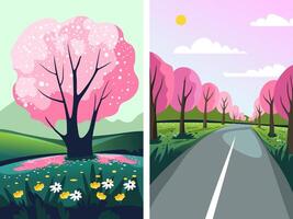 Pink blossoming tree in spring vector