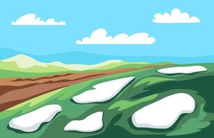 Hills and Fields Under Blue Sky vector