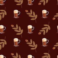 Coffee and Leaves Seamless Pattern vector