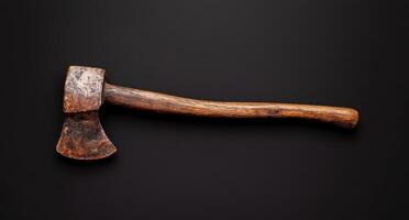 Vintage rustic axe on black background photo