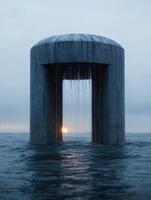 Mysterious underwater structure with cascading water photo