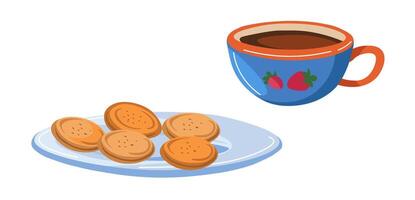 Coffee cup with plate of cookies vector