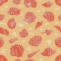 Orange Background Seashells Seamless Pattern vector