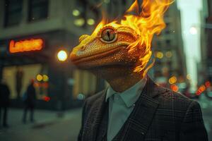 Fiery lizard in suit photo