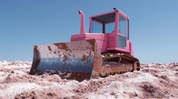pink bulldozer clearing snow photo