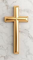 golden cross on marble background photo