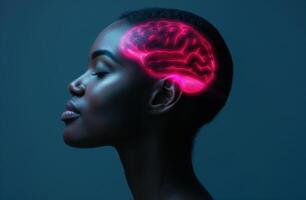 Glowing brain inside a persons head photo