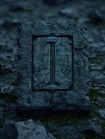 Mysterious stone archway in the dark forest photo