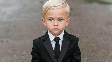 Serious young boy in formal attire photo
