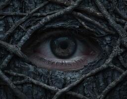 dark and mysterious eye in a rocky cave photo