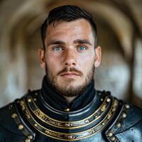 Intense gaze of a rugged warrior photo
